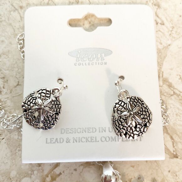 Sand Dollar Coral Jewelry Sea Life Earrings Necklace SET Silver Ocean Beach NEW - Picture 6 of 6